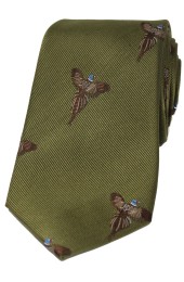 Soprano Flying Pheasants On Country Green Ground Country Silk Tie