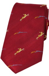 Soprano Hares and Shotguns On Red Ground Country Silk Tie