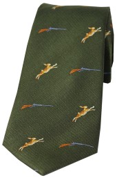 Soprano Hares and Shotguns On Green Ground Country Silk Tie