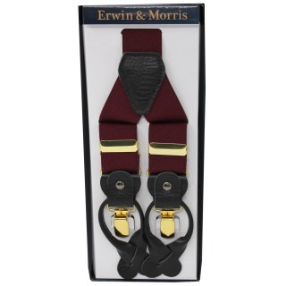 Erwin & Morris Made in UK Plain Wine 2 in 1 Gilt & Leather Y Back Trouser Braces