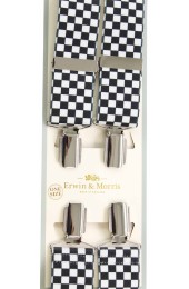 Erwin & Morris Made in UK  Black & White checkerboard  X Back 35mm Nickel Feathered 4 Clip Braces