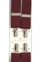 Erwin & Morris made in UK  Wine & White pin dot 35mm Nickel Feathered 4 Clip Braces