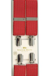 Erwin & Morris made in UK Red Pin Dot 35mm Nickel Feathered 4 Clip Braces