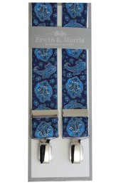 Erwin & Morris Made in UK Blue Edwardian Paisley 35mm 4 Clip Braces