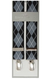 Erwin & Morris Made in UK Black & Grey Argyle Fashion 35mm 4 Clip Braces