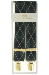 Erwin & Morris Made In UK Green Argyle Fashion 35mm Gold 4 Clip Braces