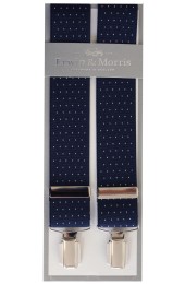 Erwin & Morris Made In UK Navy & White Pin Dot 35mm 4 Clip X Back Braces