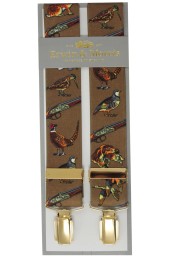 Erwin & Morris Made in UK Brown Gun Dogs 35mm Gilt Feathered 4 Clip X Back Braces