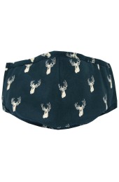 Navy Stags Heads 100% Cotton Washable And Reusable Face Mask 