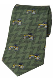 Soprano Yellow Tractors On Country Green Ground Country Silk Tie