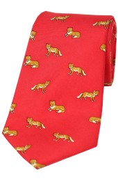 Soprano Foxes On Red Ground Country Silk Tie