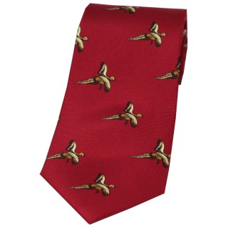 Soprano Flying Pheasant On Red Ground Country Silk Tie
