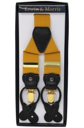 Erwin & Morris Made in UK Mustard 2 in 1 Luxury 35mm Wide Gilt Clips Or Leather Straps Y Back Braces
