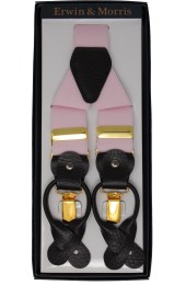 Erwin & Morris Made In UK Pink 2 in 1 Luxury 35mm Gilt Clip Or Leather End Trouser Braces
