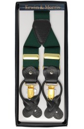 Erwin & Morris Made In UK Racing Green 2 in 1 Luxury 35mm Gilt Clip Or Leather End Trouser Braces