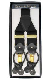 Erwin & Morris Made In UK Black 2 in 1 Luxury 35mm Gilt Clip Or Leather End Trouser Braces