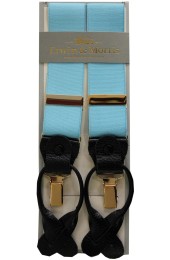 Erwin & Morris Made In UK Sky Blue 2 in 1 Luxury 35mm Gilt Clip Or Leather End Trouser Braces