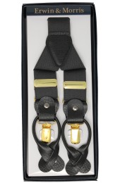 Erwin & Morris Made In UK Charcoal 2 in 1 Luxury 35mm Gilt Clip Or Leather End Trouser Braces