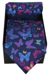 Posh & Dandy Multicoloured Butterflies On Navy Ground Tie & Pocket Square