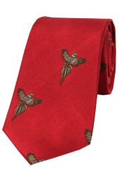 Soprano Flying Pheasants On Red Ground Country Silk Tie