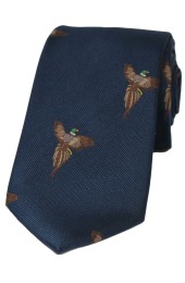 Soprano Flying Pheasants On Blue Ground Country Silk Tie