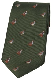 Soprano Grouse and Partridge On Green Ground Country Silk Tie