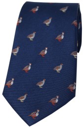 Soprano Grouse and Partridge On Blue Ground Country Silk Tie