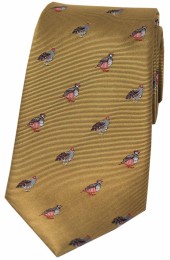 Soprano Grouse and Partridge On Mustard Ground Country Silk Tie