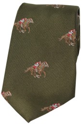 Soprano Jockeys and Horses On Green Ground Country Silk Tie