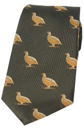 Soprano Grouse On Country Green Ground Country Silk Tie