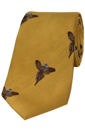 Soprano Flying Pheasant On Gold Ground Country Silk Tie
