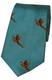 Soprano Flying Pheasants On Teal Ground Country Silk Tie