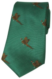 Soprano Flying Pheasants On Green Ground Country Silk Tie