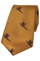 Soprano Flying Pheasants On Golden Ground Country Silk Tie