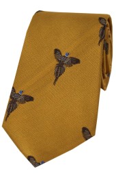 Soprano Flying Pheasants On Gold Ground Country Silk Tie