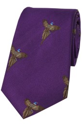 Soprano Flying Pheasants On Purple Ground Country Silk Tie