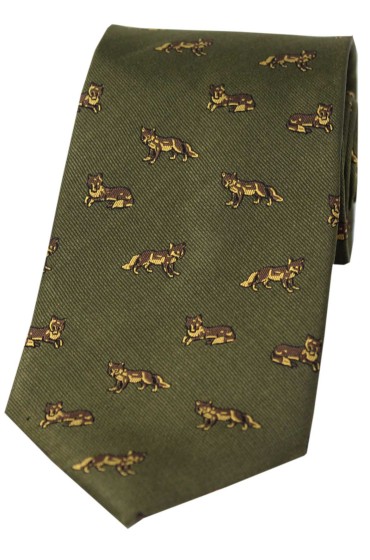 Soprano Foxes On Green Ground Country Silk Tie