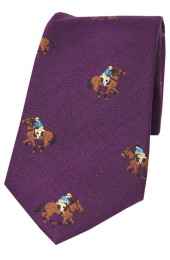 Soprano Jockeys And Horses On Purple Ground Silk Tie