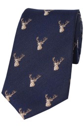 Soprano Stags Heads On Navy Ground Country Silk Tie