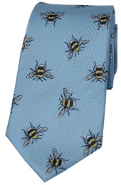 Pastel Blue Bumble Bee Luxury Silk Tie 