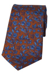Soprano Burnt Orange With Small Blue Flowers Silk Tie