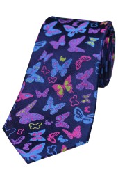 Multicoloured Butterflies on Navy Ground Luxury Silk Tie