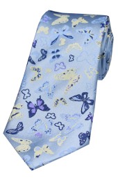 Multicoloured Butterflies on Pastel Blue Ground Luxury Silk Tie